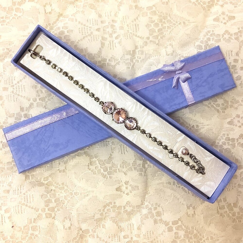 Vintage NEW Noa Zuman Pink Gray Crystal Bangle Bracelet Women Jewelry Gifts